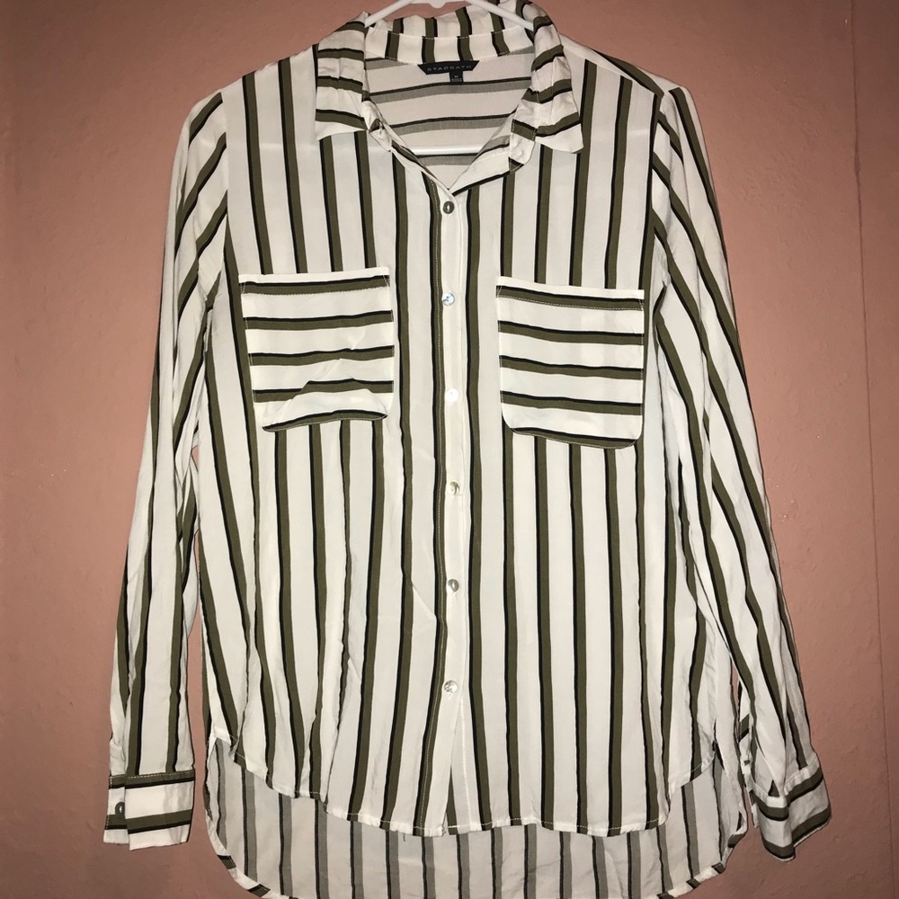 Button down high low shirt.